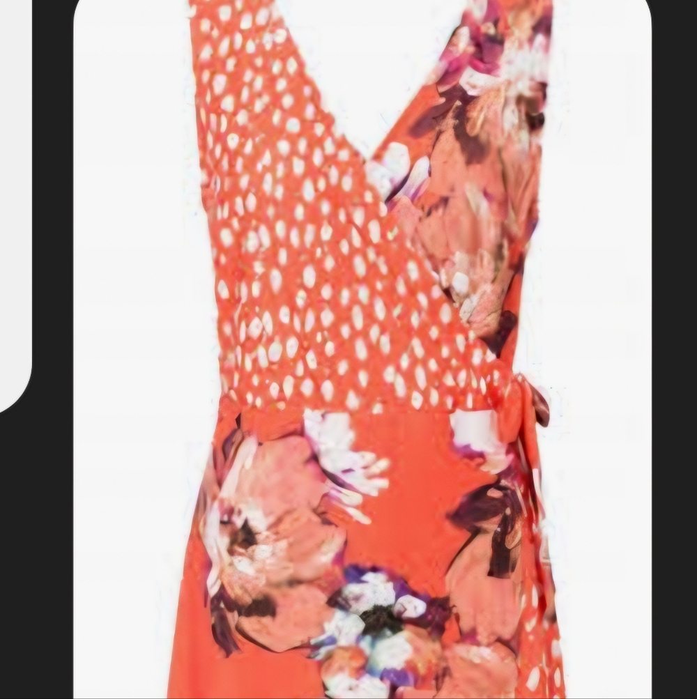 SZ XL VENUS ORANGE FLORAL FAUX WRAP DRESS - Picture 2 of 6